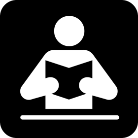Black and white graphic of person reading